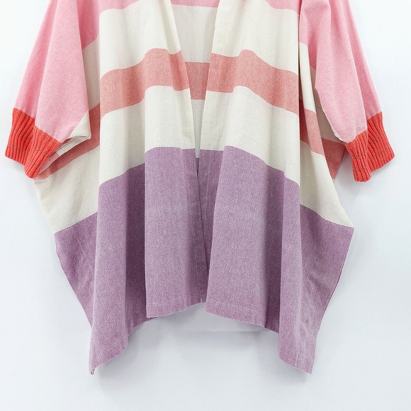Women Open Front Cardigan Topper OS Pink Striped Oversized Resort Vacation - Picture 3 of 16